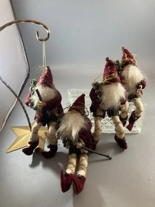 Vintage Weihnachtsmann Santa Poseable Elf Regal Sitter Puppe Rustikal 4er Set - Bild 1 von 5