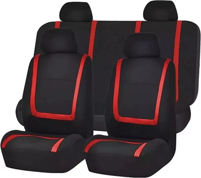 Juego de fundas de asiento de coche para todos Mercedes-Benz 9 piezas negras con rojo Premium Fit Touch Foto 1 de 4