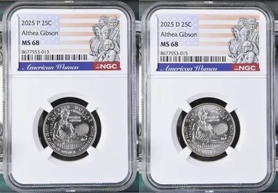 *Raro* 2025 P/D Althea Gibson American Women Cuarto Set Calificado NGC MS-68 Foto 1 de 2