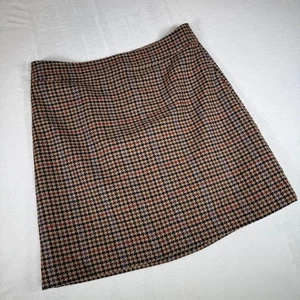 J. Crew Plaid Wool Blend A Line Skirt Size 10 Brown Red Blue Classic Workwear - Picture 1 of 8