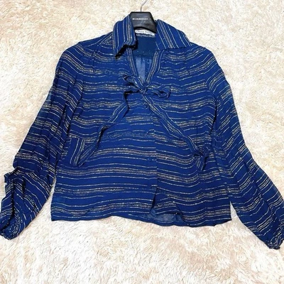 CHRISTIAN DIOR blusa borde oro marino pajarita camisa M F/S de Japón - Imagen 1 de 4