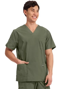 Scrubs Cherokee Workwear Men V Neck Top WW695 OLV Olive Free Shipping - Picture 1 of 6