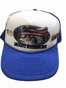 Vintage Mount Rushmore Trucker Hat Foam Front Mesh Snapback Blue Nissin - Picture 1 of 8