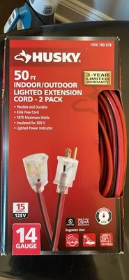 Husky 50 ft. 14/3 Single Lighted Extension Cord Heavy Duty 2-pack - Image 1 of 3