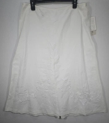 Falda Habana Evan Picone Para Mujer Blanco Lino Bordado Floral Talla 16 Foto 1 de 4