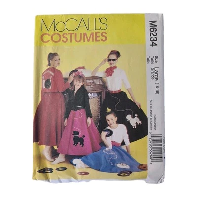 McCalls M6234 Sewing Pattern Costumes Adults Size L 16-18 Poodle Skirt Halloween - Image 1 of 4