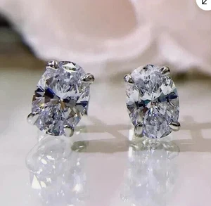 3.00 Ct E VS1 Oval Lab Grown Diamond Stud Earrings Pushback 14k White Gold - Picture 1 of 2