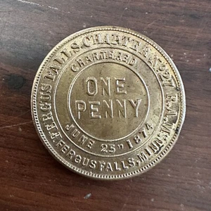 Fergus Falls Royal Arch Chapter No 27 Masonic Penny Token Minnesota 1874 s10 - Picture 1 of 6