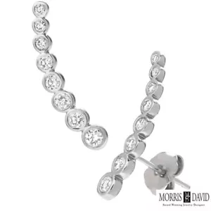 Orecchini Lunetta Arrampicante Diamanti Naturali 0,53 Carati G SI Oro Bianco 14K - Foto 1 di 1