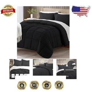 Black California King Comforter Set - Soft Breathable 3-Piece All-Season Bedding - Picture 1 of 8