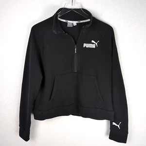 Puma Felpa Cropped Donna L Nera Logo Maniche Crop 1/4 Zip Sportiva Pile - Foto 1 di 14