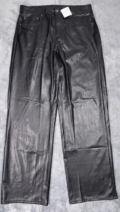 American Eagle Faux Leather Pants Women’s 14 Long Black Super High Rise Straight - Picture 1 of 19