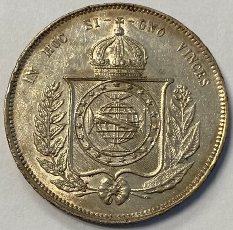 1863 BRAZIL 2000 REIS SILVER COIN- AU/UNC DETAILS zm Cover