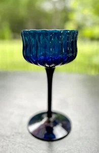 Vintage Kobaltblau Kunst Glas Langer Stiel Kerzenhalter 8" Kompott Enesco Japan - Bild 1 von 7