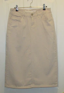 Inherit Light Khaki Cotton Denim Women's Skirt Size 7/8 Modest Midi Remi,Perfect - Picture 1 of 12