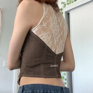 Women Crop Vest Waistcoat Gilet Sleeveless Top Lace Button Ruffle Retro New - Picture 1 of 24