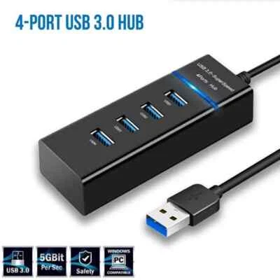 4 Port USB 3.0 Hub High Speed Splitter Cable For PC Laptop Mac - Image 1 of 4
