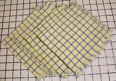 Conjunto de guardanapos de pano xadrez/4 country francês azul e amarelo franjas 15x15" algodão - Imagem 1 de 4