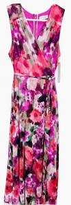 $149 NWT Calvin Klein Floral Faux-Wrap Lined Sleeveless Dress, size 10 Hibiscus - Picture 1 of 9