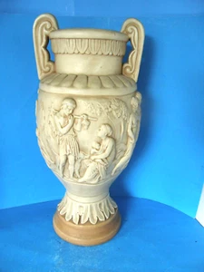 VINTAGE LARGE CERAMIC URN VASE 22" TALL WITH LARGE DEEP CARVED FIGURALS - Picture 1 of 11