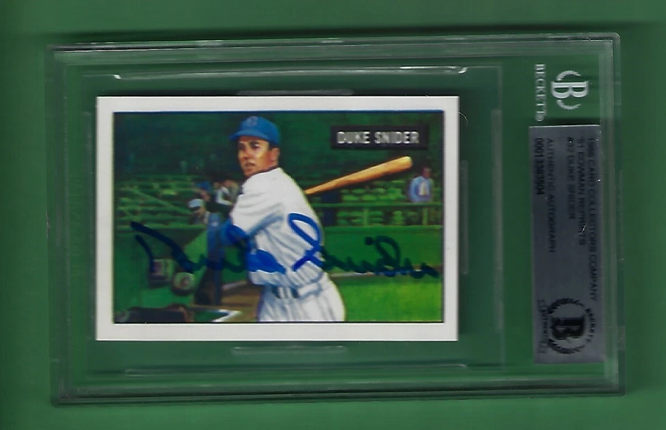 1986 CARD COLLECTORS COMPANY 1951 BOWMAN REPRINT #32 DUKE SNIDER SIGNED BECKETT - Image 1 of 1