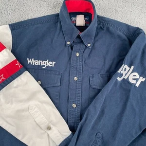 Vintage Wrangler Hemd Herren klein blau Western Rodeo Cowboy Spruch bestickt - Bild 1 von 10