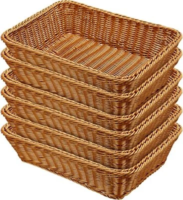 6 Pcs 17.7 Inch Poly Wicker Bread Basket Woven Bread Baskets Rattan Fruit Basket - Image 1 of 4