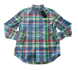 Ralph Lauren Boys Shirt M (10–12) Multicolor Plaid Long Sleeve NWT Stretch Cot - Picture 1 of 8