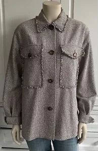 RIANI brown shades checked loose fit thick Shirt with fringing - UK10 F38 D36 - Picture 1 of 12