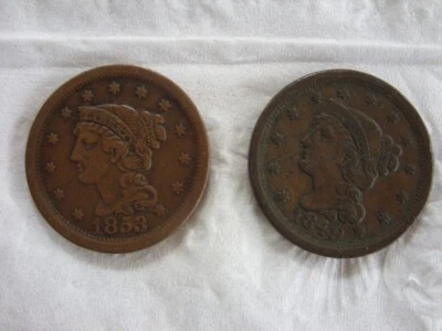 1853 and 1849 BRAIDED HAIR LIBERTY HEAD LARGE ONE CENT - Image 1 of 3