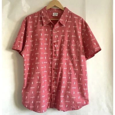 Coca-Cola Shirt Mens Extra Large Red/White Short Sleeved Button Down 100% Cotton - Image 1 of 4