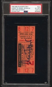 Jerry West HOF Signed 1964 Basketball Playoff Ticket PSA 6 DNA Certified 10 Auto - Picture 1 of 5