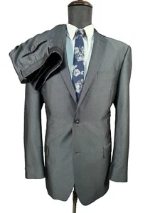 APT. 9 Mens Gray HERRINGBONE ATHLETIC FIT 2 Pc Suit 42L Jacket 35x34 Pant - Picture 1 of 14