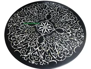 30" Black Marble Coffee dining Table Top Stone Handmade Inlay pietra dura mop - Picture 1 of 4