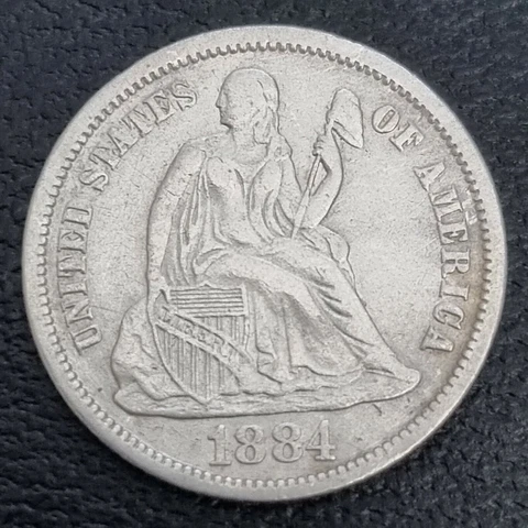 1884 Seated Liberty Dime 10c High Grade XF + #39445 Cover
