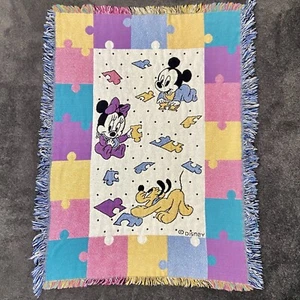 Vintage Disney Babys Gobelin Überwurf Decke mit Fransen 34”x46” • Puzzleteile - Bild 1 von 3