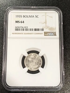 1935 MS64 Bolivia 5 Centavos NGC KM 178 Austrian Mint - Picture 1 of 2