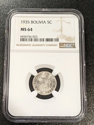 1935 MS64 Bolivia 5 Centavos NGC KM 178 Austrian Mint - Image 1 of 2