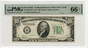 1934C $10 Federal Reserve Note New York BE Block PMG GEM UNC 66 EPQ - Picture 1 of 2