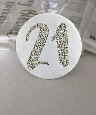 WHITE & GOLD DIAMANTE 21ST BIRTHDAY BADGE � LARGE DECORATION - Image 1 of 2