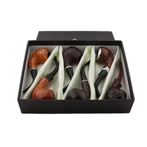 6pcs/set Classic Style Wood Resin Tobacco Smoking Pipe With Gift Box For Father - Bild 1 von 6