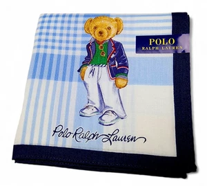 Polo Ralph Lauren Bear Plaid Handkerchief Scarf Cotton Hankie Neck Ribbon 49cm - Picture 1 of 3
