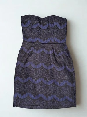 Vestido Hoco Mystic Azul Marino Sin Tirantes Y2K Vintage Con Superposición de Puntada Negra Talla M Foto 1 de 4