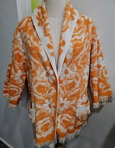 Vintage Mod Floral Towel Coverup Sculpted Orange Creamsickle Beach OS - Picture 1 of 8