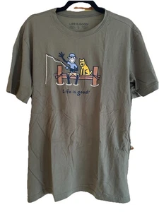Life is Good Shirt Men’s Green Short Sleeve Fishing Graphic Print Soft Size L - Picture 1 of 5