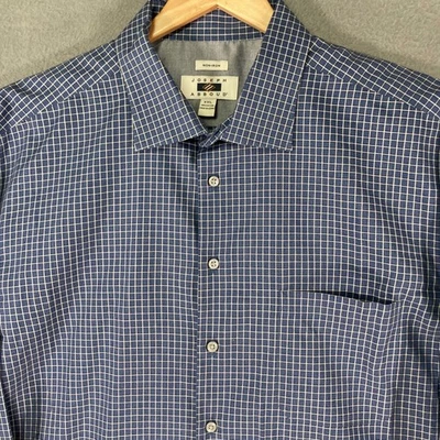 Camisa de vestir Joseph Abboud para hombre XXL azul blanco guinga a cuadros sin hierro de algodón Foto 1 de 4