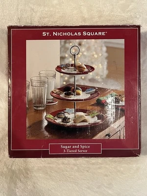 St Nicholas Square Christmas Sugar And Spice 3 Tier Ceramic Serving Tray Kohls - Image 1 of 4