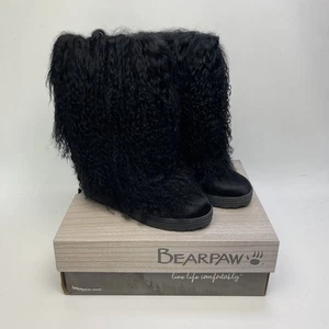 NEW BEARPAW Canada Boetis II Triple Black Mongolian Sheepskin Fur Boots Sz 7 US - Imagen 1 de 15