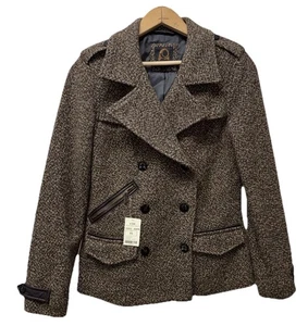 Overland “Ellie” Women’s Espresso Italian Wool Tailored Peacoat w/Leather Trim - Picture 1 of 16