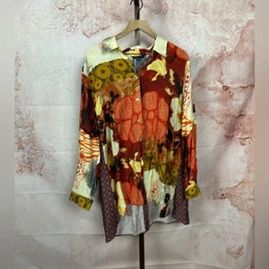 JOHN MARK Túnica Floral Artística Top Talla 2X Mod Retro Patchwork Boho Camisa - Imagen 1 de 6